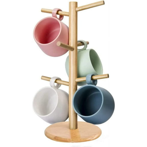 Coffee Mug Holder, Mug Tree with 6 Hooks, Coffee Cup Holder for Countertop, Bamboo Mug Holder Coffee Bar Decor