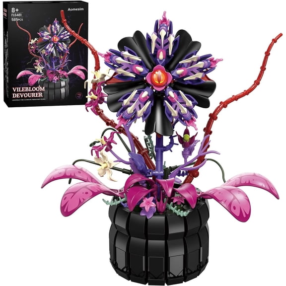 Aomesim Gothic Strange Cannibal Flower Building Set for Adults & Kids 8 , Venus Flytrap Plastic Building Kit, Home Decor Toys for Halloween & Birthday