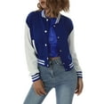 thumbnail image 2 of Kiapeise Women Varsity Baseball Jacket Casual Sweatshirt Long Sleeve Colorblock Button Down Cropped Bomber Coat, 2 of 9