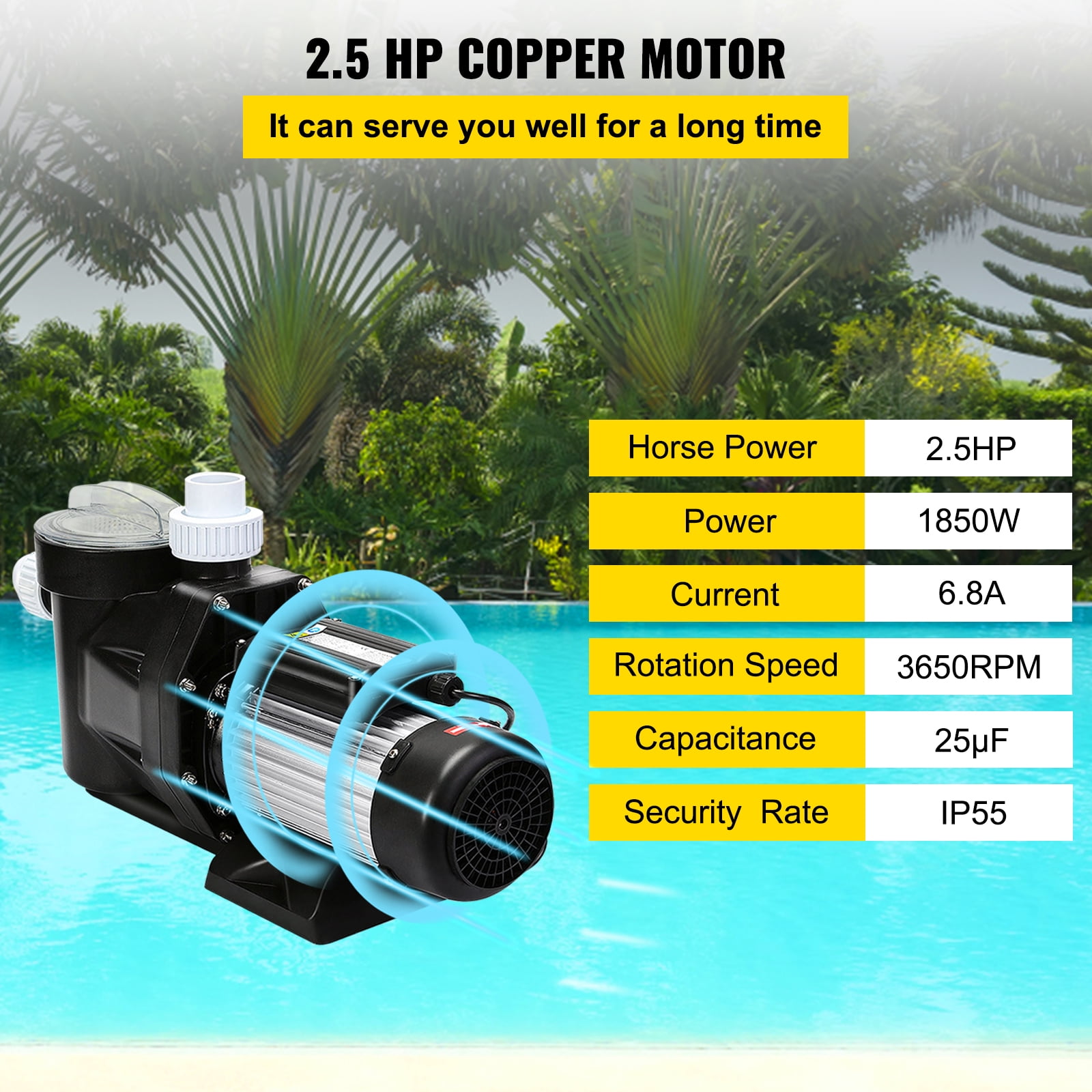 SKYSHALO Swimming Pool Pump 2.5HP 1850W 148GPM Single Speed Filter for Above Ground Spa Water Circulation, 148 GPM/1500W