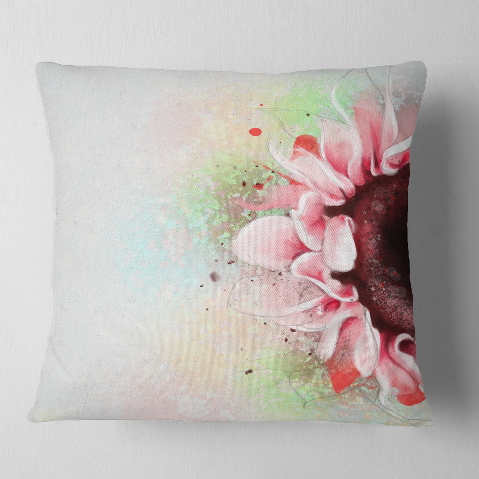 Designart Beautiful Pink Sunflower Watercolor - Flowers Throw Pillowwork - 16x16