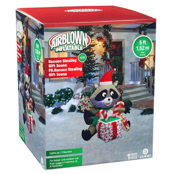 Gemmy Airblown Raccoon Stealing Gift, 4.5-ft