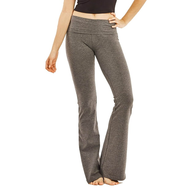 Women's Boot-cut Wide Waist-band Workout Bootleg Yoga Pants, Gray ...