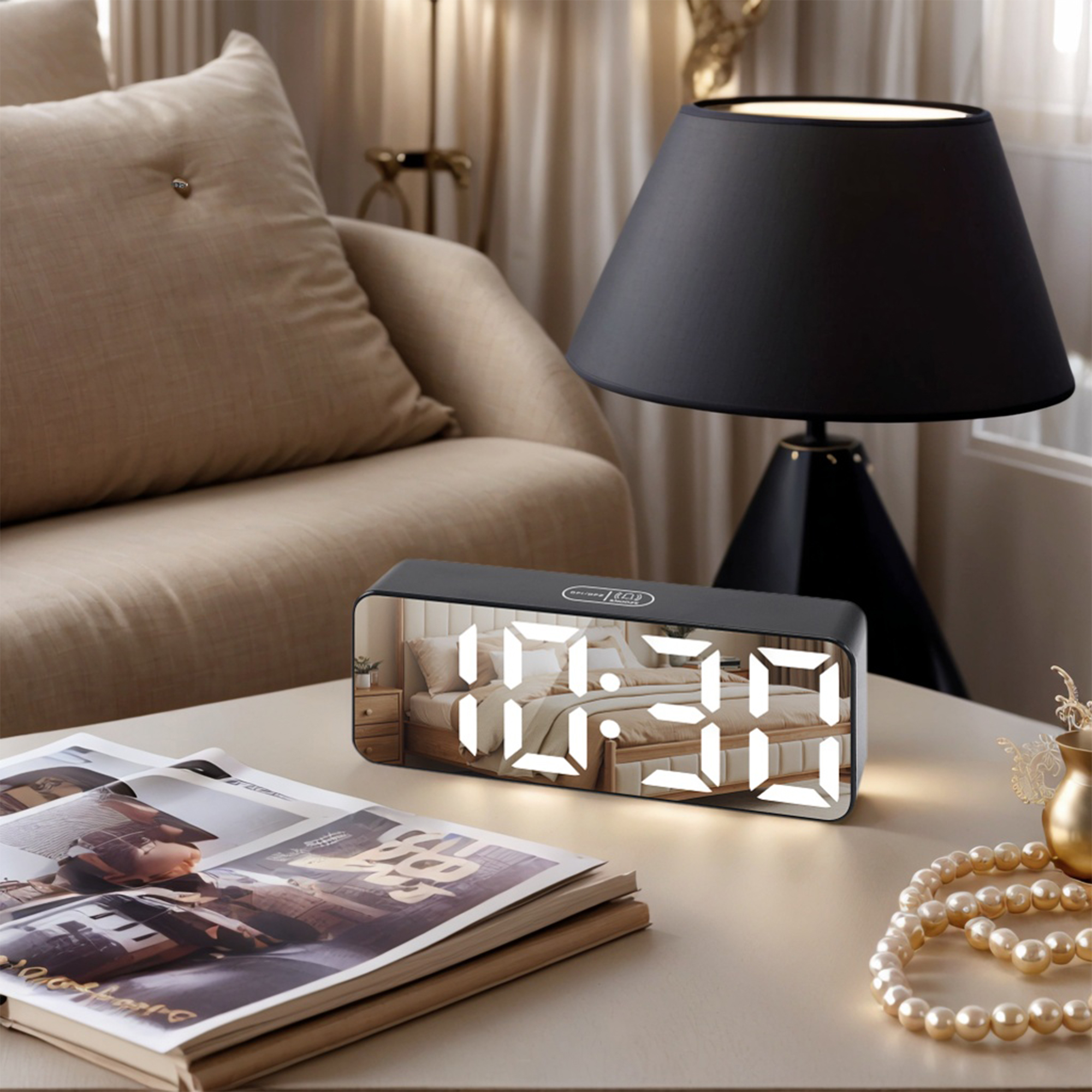 Unique Bargains Digital Alarm Clock Black Housing With White Light 5.5"L x 1.2"W x 2.2"H