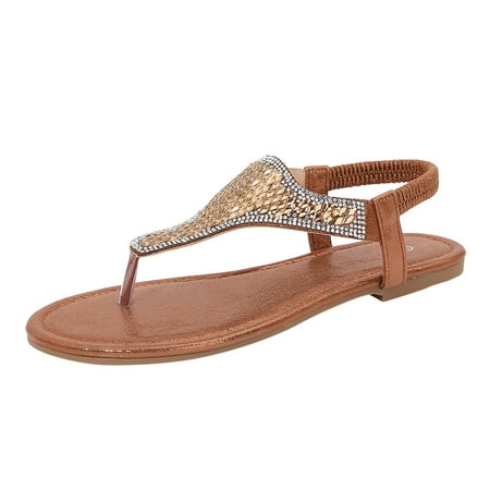 

Sandals Women Ladies Shoes Flat Thong Sandals Comfortable Soft Sole Sequined Bohemian Sandals Orthopedic Sandals for Women Summer Sandals for Women 2024(Color:Bronze Size:US 6.5)
