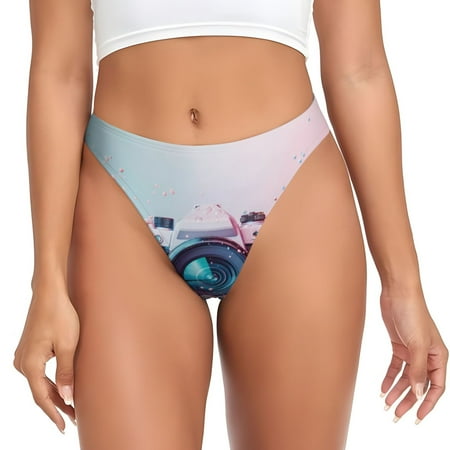 Qokaie Vintage Camera Splash Art Printed Women s Cotton Thong Underwear  Sexy Breathable Panties G-string-Medium