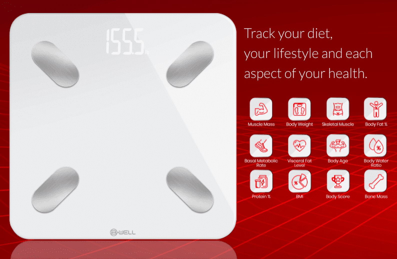 BWell Bluetooth Smart Scale with App – Track Weight, BMI, Body Fat & More