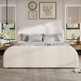 thumbnail image 1 of King Size Linen Upholstered Platform Bed - Beige Minimalist Headboard, 1 of 6