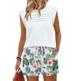 thumbnail image 4 of 2 Piece Short Sets for Women Summer Vacation Outfits Cap Sleeve Tops and Floral Shorts Set Hawaiian Beach Clothes Green XL, 4 of 6