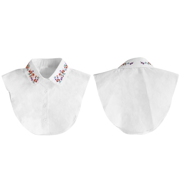 Cuello Desmontable Blusa De Media Camisa De Algodón Con Bordados