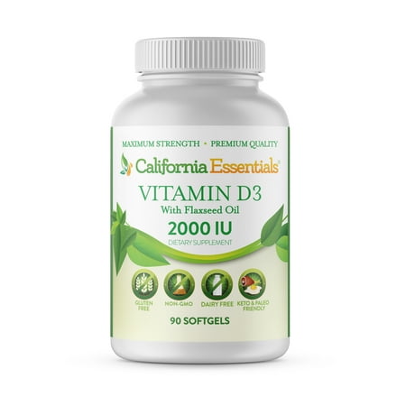 California Essentials Vitamin D3 2000IU Softgels 50mcg with Flaxseed Oil, Count 180