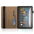 thumbnail image 4 of Fire HD 10 11th Gen Cover with Pencil Holder, Kindle Fire HD 10 Plus Tablet Case, Allytech Brown Embossed Tree Synthetic Leather Dust Proof Flip Stand Elastic Band Card Slots Business Case, Brown, 4 of 5