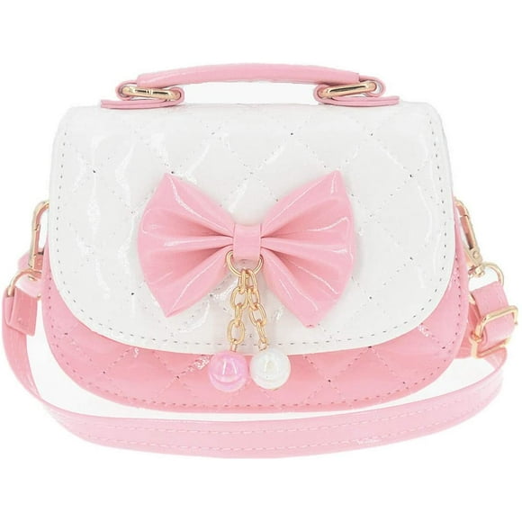 Little Girls Crossbody Purses for Kids - Toddler Mini Cute Princess Handbags Shoulder Bag (Bowknot Pink&White)