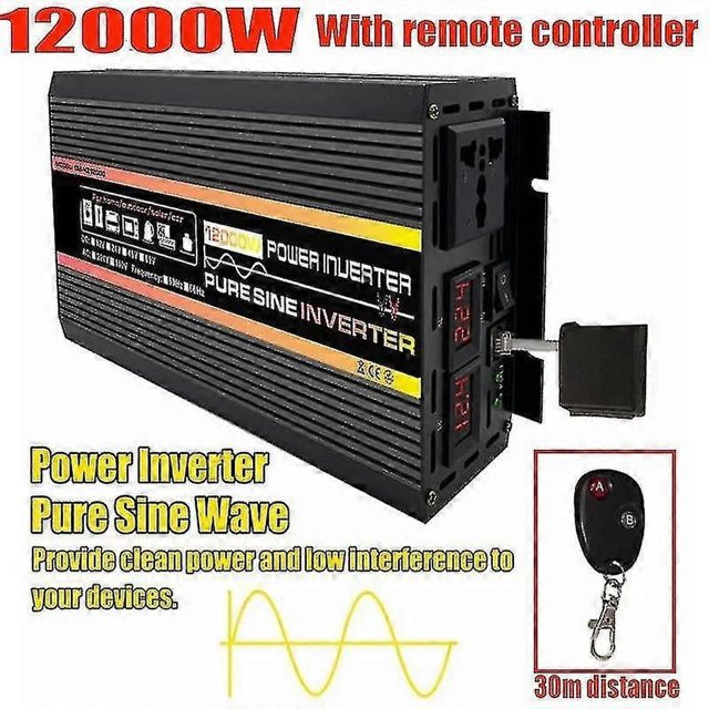 8000W/10000W Pure Sine Wave Power Inverter Voltage Transformer Intelligent Digital Display Car Home Outdoor DC12V 24V 48V 60V -220V Converter