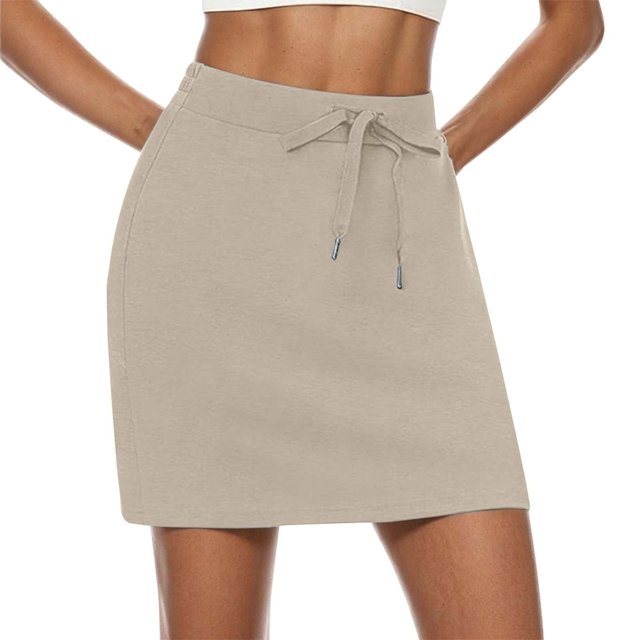 TZEWGL Womens Solid Linen Mini Golf Skirts Drawcord Low Elastic Waist Shorts A Line Skorts With Pockets For Female size M