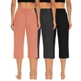 thumbnail image 6 of 3 Packs Womens Loose Fit Capri Pants Straight Leg Elastic Waist Office Gaucho Pants Yoga Lounge Maternity Cropped Pants Orange M, 6 of 6