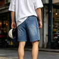 thumbnail image 6 of Men's Baggy Denim Shorts Elastic Waist Stretchy Jean Shorts Wide Leg Relaxed Fit Summer Comfort Jorts, L, 6 of 6