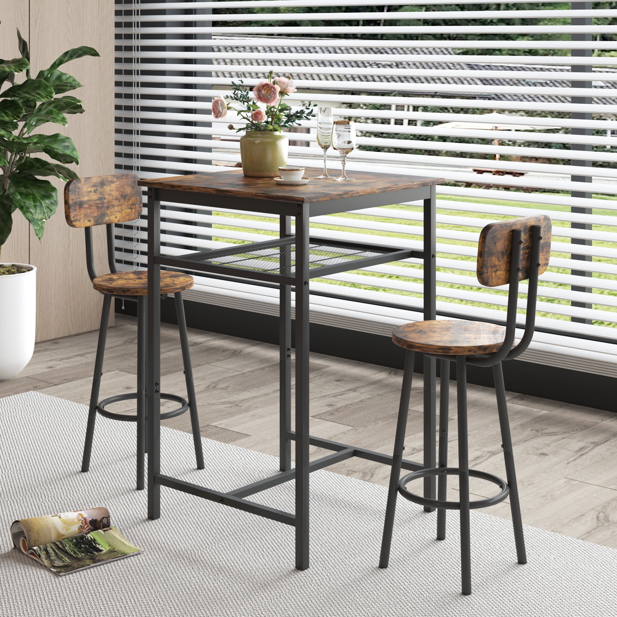 Paproos Square Bar Table Set for 2, 3 Pcs Pub Bistro Table and Stools