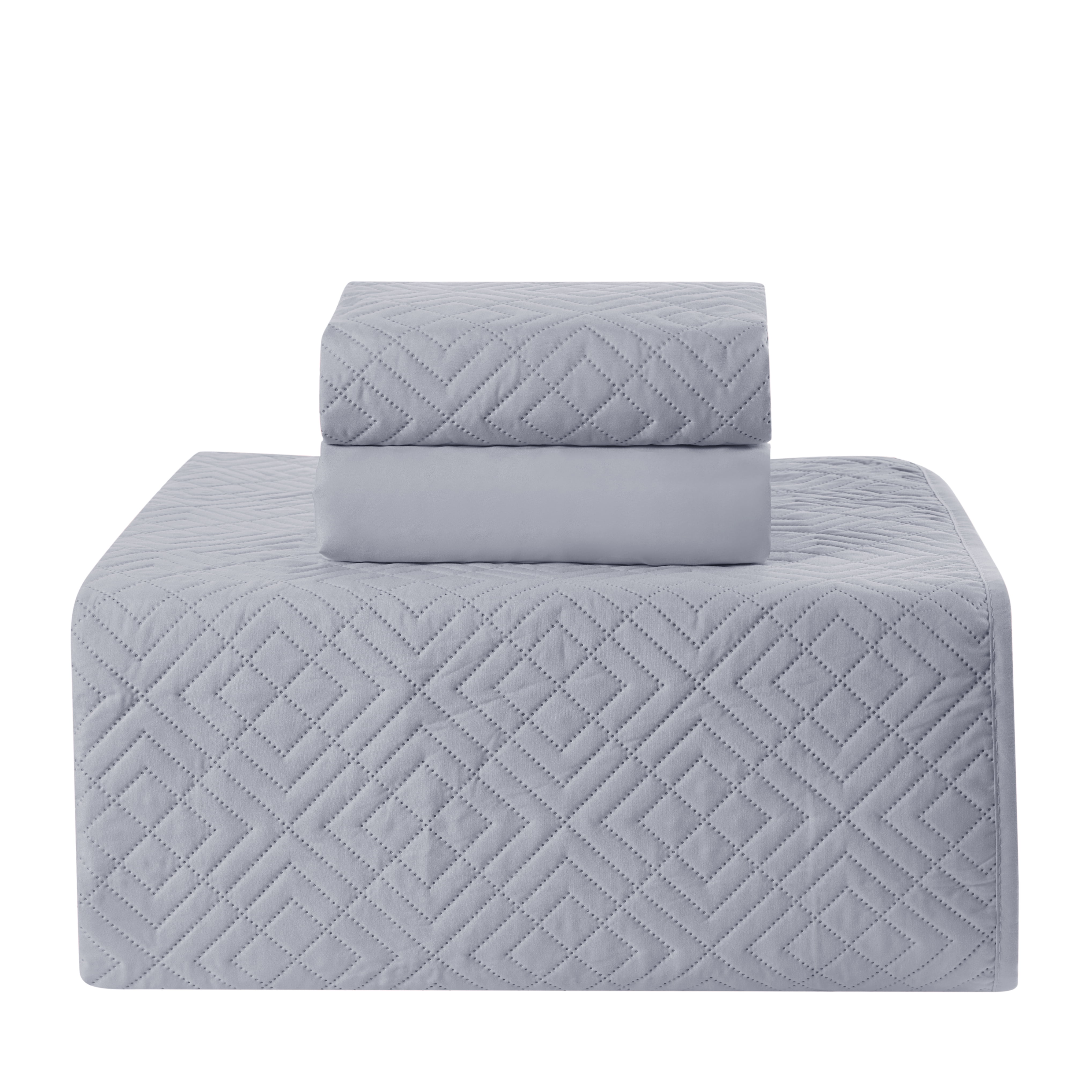 Clara Clark Kids Quilt Set (3pc) Diamond Weave, Grey