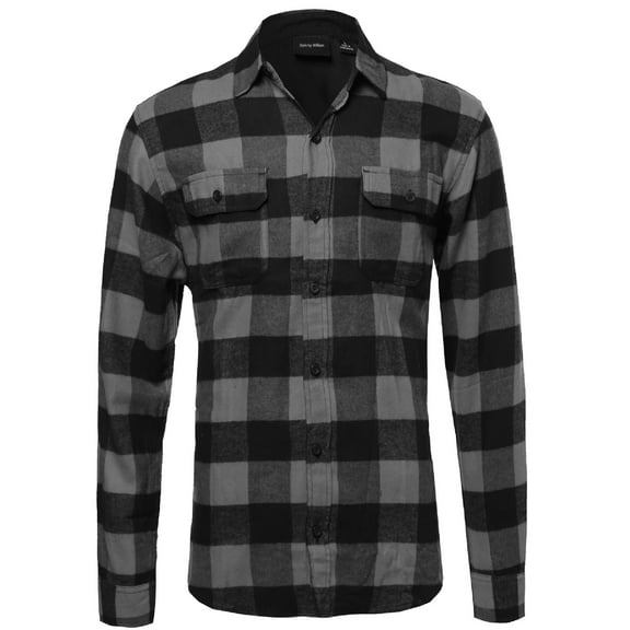 FashionOutfit Men's Flannel Plaid Checkered Long Sleeve Shirt With Front Pockets