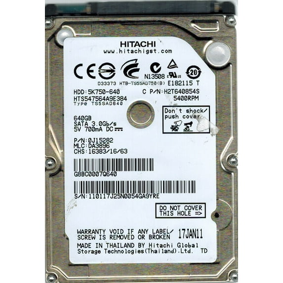 Hitachi HTS547564A9E384 P/N: 0J15282 MLC: DA3896 640GB