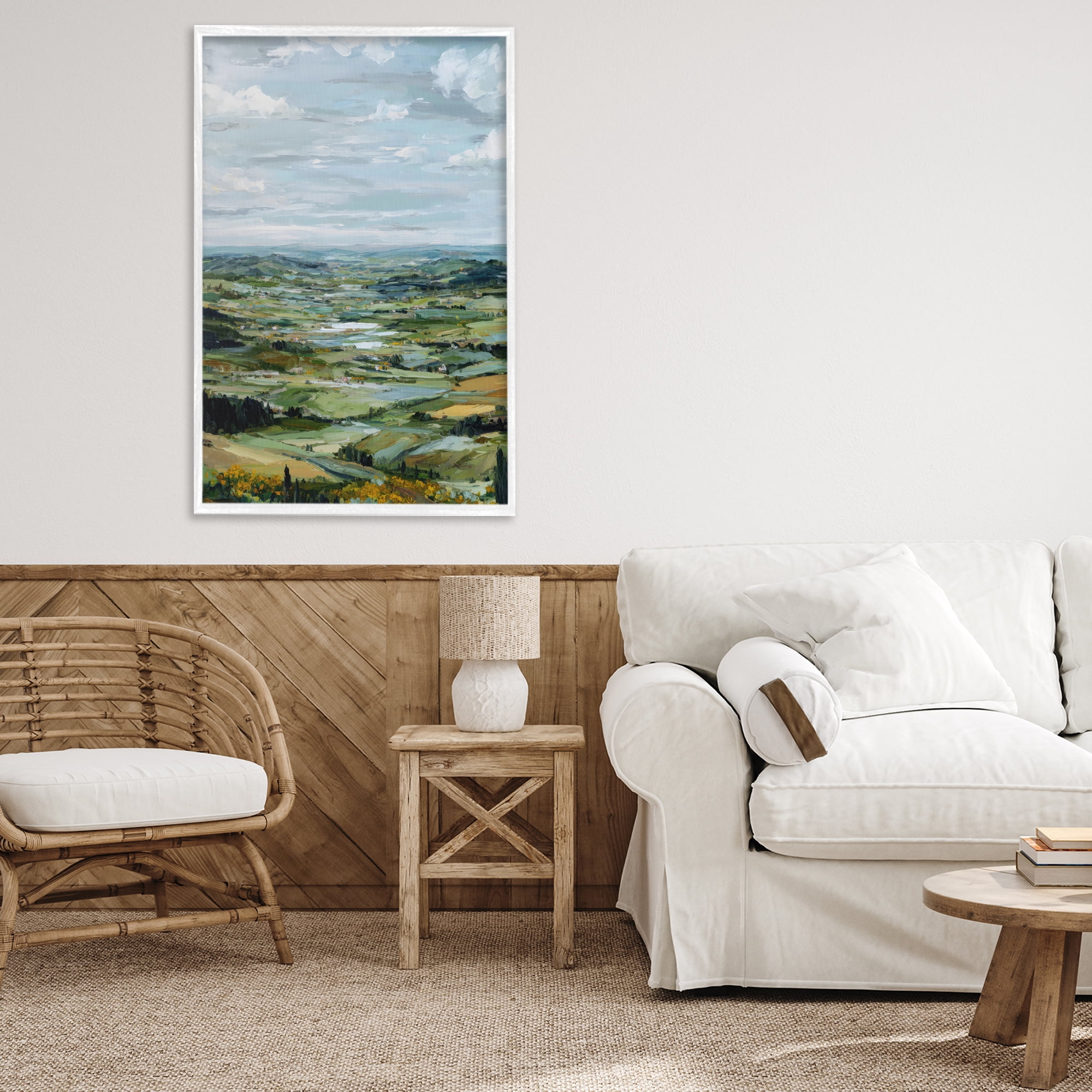 Stupell Industries Valley Living with Verdant Hills White Framed Giclee Art, design by Petal Prints Design