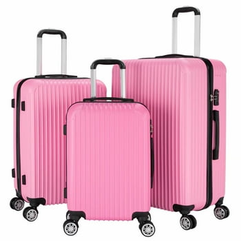 VIK TECH 3PCS Luggage Travel Set Bags ABS Trolley Hard Shell Suitcase W/TSA lock With 4 Wheels, Pink