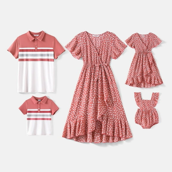PatPat Girl Dress Family Matching Outfits Mommy and Me Allover Floral Print Ruffles Dresses for Girl, Red