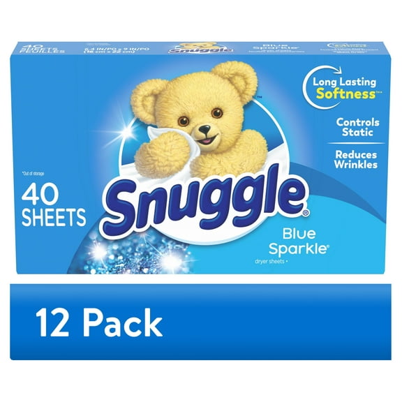 (12 pack) Snuggle Fabric Softener Dryer Sheets, Blue Sparkle, 40 Count