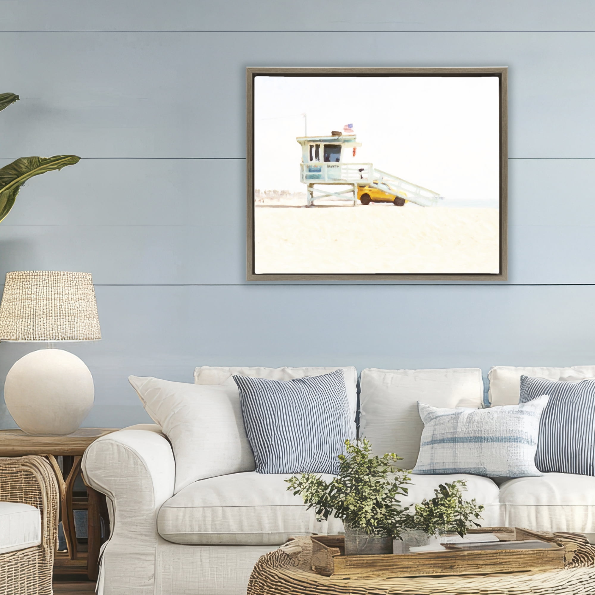 Stupell Industries Soft Light Lifeguard Station Brown Framed Floater Canvas Wall Art, design by Kim Curinga