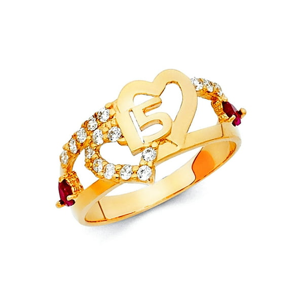 14k Yellow Gold Cubic Zirconia Quinceanera Sweet 15 Years Ring Size 7 Ring for Women - 3.1 Grams