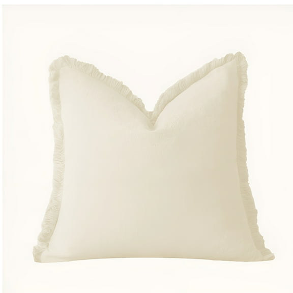 AUQ Pillow Covers 16X16 Set of 2 Beige Throw Pillow Covers with Fringe Chic Cotton Decorative Pillows Square Cushion Covers for Sofa Couch Bed Boho Decor