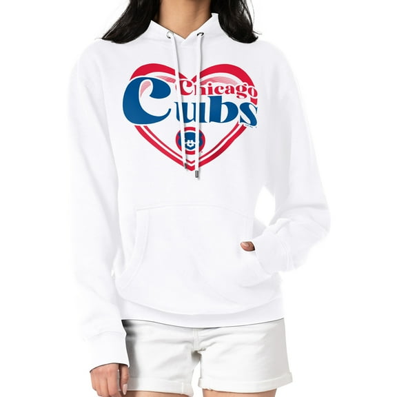 Women's G-III 4Her by Carl Banks White Chicago Cubs Double Heart Fleece Pullover Hoodie