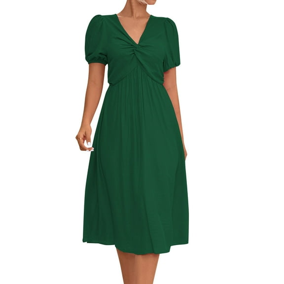 Sngxgn Women's Classic Long Sleeve V Neck Sheath Casual Party Dress(Green,M)