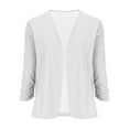 thumbnail image 6 of XPMWRP Women's Solid Color Casual Lightweight Jackets Ruched 3/4 Sleeve Open Front Work Office Blazer Suit Lapel Coat White L, 6 of 9