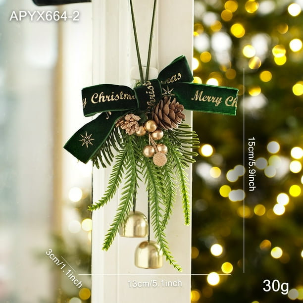 mfyjkho Adorno Navideño De Terciopelo Hecho A Mano Con Forma De Lazo, Piñas, Bayas Y Campanillas Doradas Para Decoración Navideña (1 Unidad)
