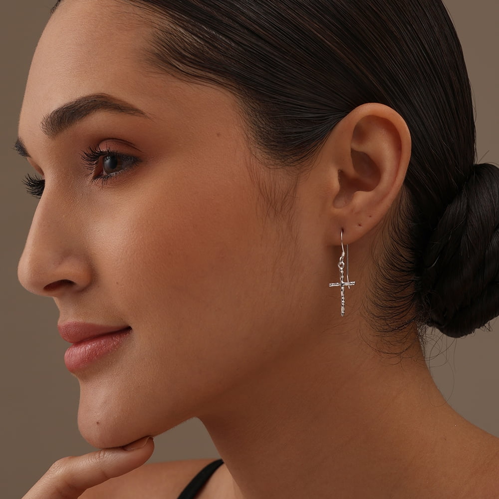 LeCalla 925 Sterling Silver Fishhook Cross Drop Dangle Earrings Jewelry Gifts for Women and Teen 35MM