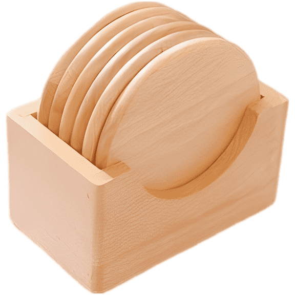6 Pcs Round Beech Wooden Coaster Set with Holder, Heat Resistant Coasters for Hot and Cold Drinks, Natural Wood Cup Mats Pads for Tabletop Protection, Bar, Home Décor