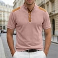thumbnail image 2 of FUZHIQ Men's Stand Collar Short Sleeve Polo Shirts Slim Fit Contrast Shoulder Patch, Breathable Soft Multi Colors for Summer Business Casual Daily Wear,M, 2 of 5