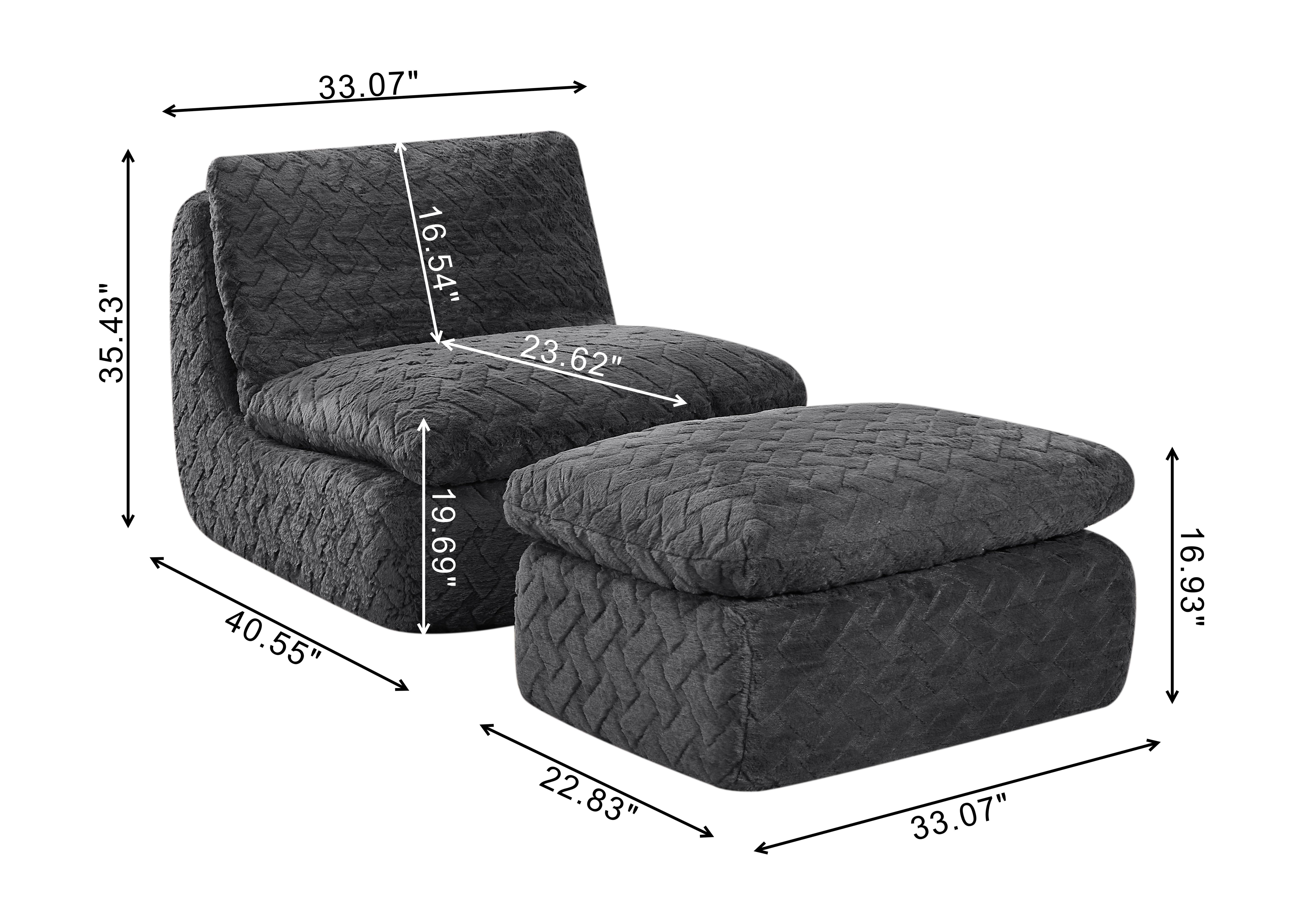 MAYEERTY Modern Full Compression Corduroy Swivel Sofa Chair with Ottoman for Living Room, 33*41*35"Black