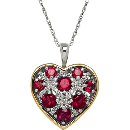 Duet Created Ruby and Diamond Accent Sterling Silver and 10kt Yellow Gold Heart Pendant, 18