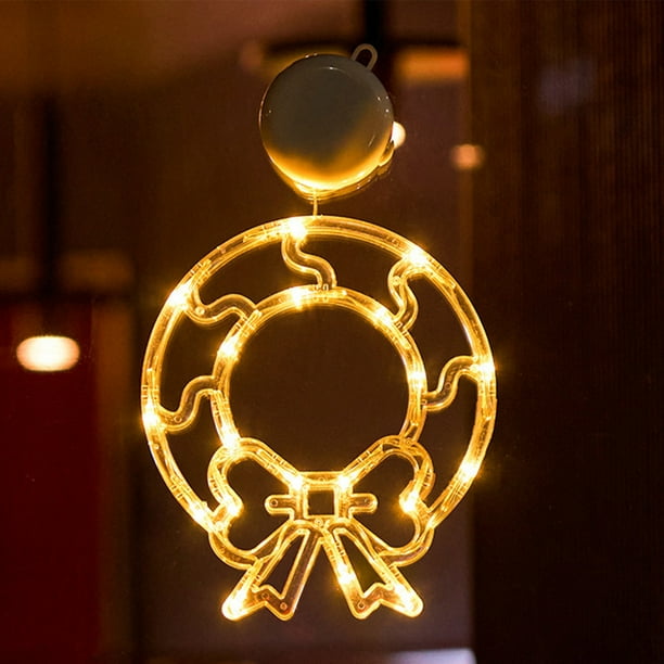 Luces LED navideñas para decoración de ventanas con ventosa | Diseño de copo de nieve, muñeco de nieve y árbol | Luces navideñas con batería, luz blanca cálida, para interiores de dormitorios |