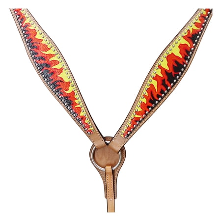 HILASON Western Horse Leather Breast Collar Tack Set Flame