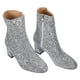 thumbnail image 5 of 1 par de botines de tacón alto con lentejuelas y punta puntiaguda para mujer con cremallera lateral, 5 of 5