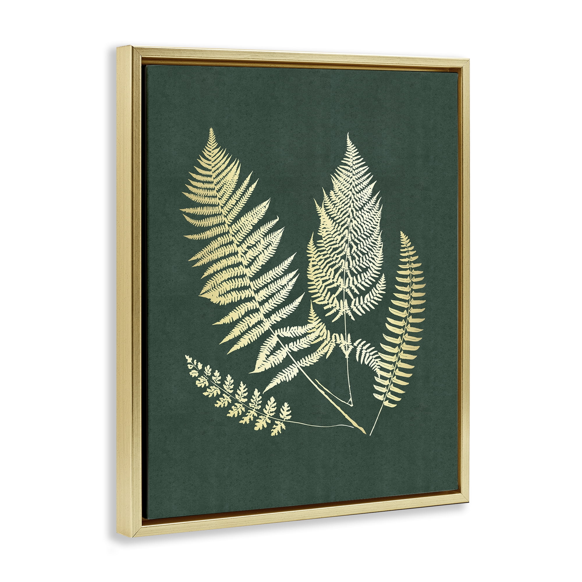 Stupell Industries Gilded Fern Sprigs Plants & Flowers Painting Gold Floater Framed Canvas Art Print Wall Art, 25 x 31