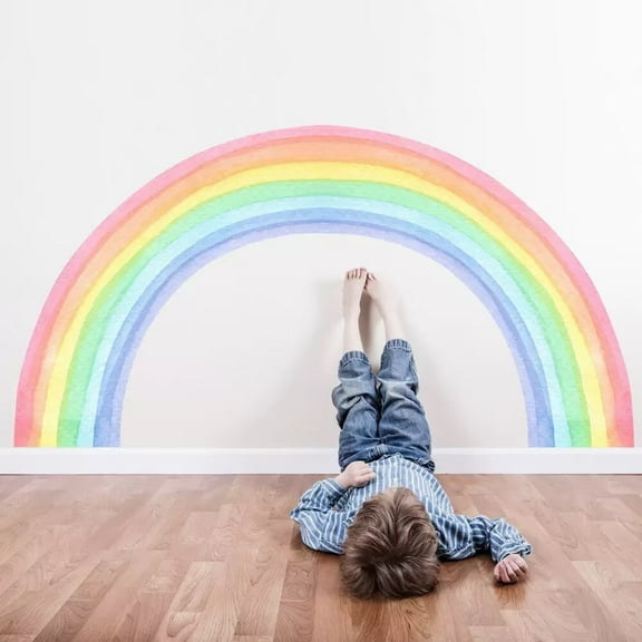 Large Watercolor Rainbow Wall Decals, Colorful Peel and Stick Vinyl Nursery Wall Decor, Removable Home Room Wall Decor Murals Stickers for Kids Girls Toddler Bedroom Living Room Playroom