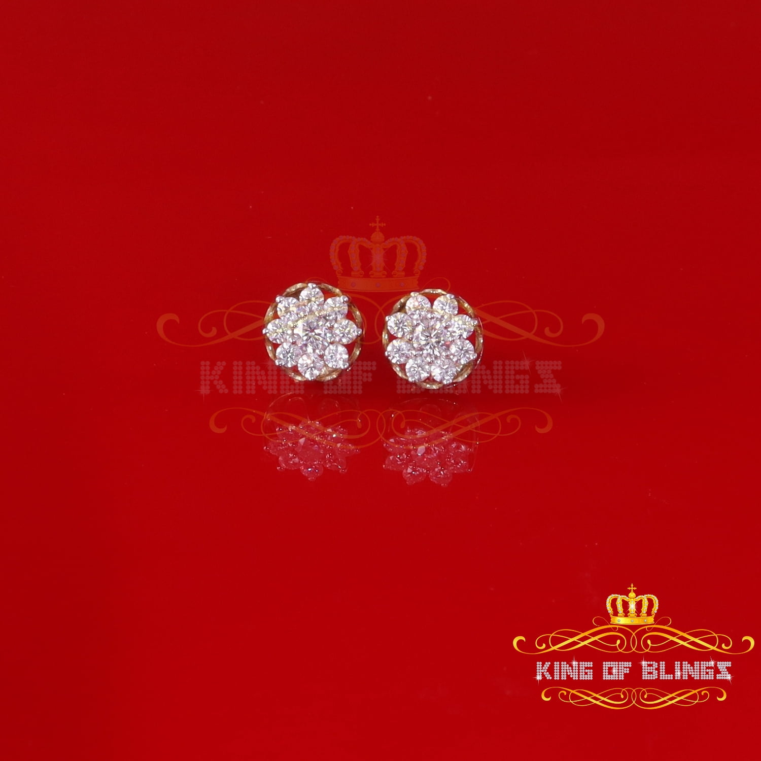 King of Bling's Men's/Womens 925 Silver Yellow 1.00ct VVS 'D' Moissanite Round Stud Earrings