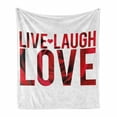 thumbnail image 1 of Live Laugh Love Soft Flannel Fleece Throw Blanket, Typographic Montage Words Macro Rose Petals Texture Print, Cozy Plush for Indoor and Outdoor Use, 60" x 80", Red White and Black, by Ambesonne, 1 of 6