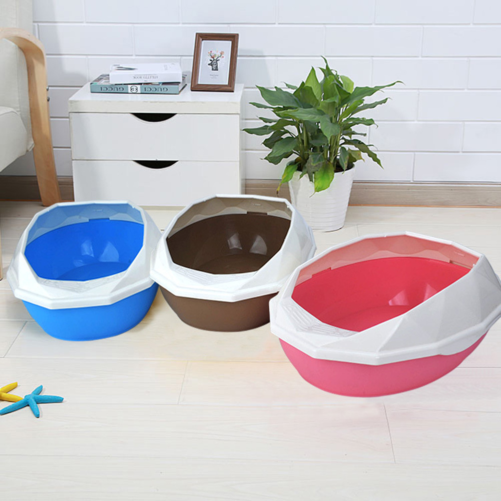 Cat litter box open top tall side walls removable shell diamond rimmed