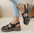 thumbnail image 3 of Gladiator Fisherman Sandals for Women Platform Lug Sole Hollow out Beach Shoes Closed Toe Glitter Rhinestone Buckle Ankle Strap Summer Dress Shoes Black Size 8, 3 of 8